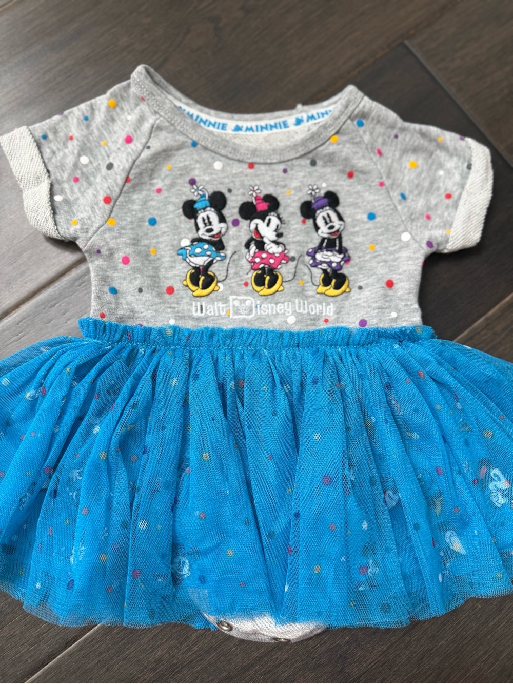 Walt Disney World Minnie Mouse Gray Tulle One-Piece Bodysuit 3 months